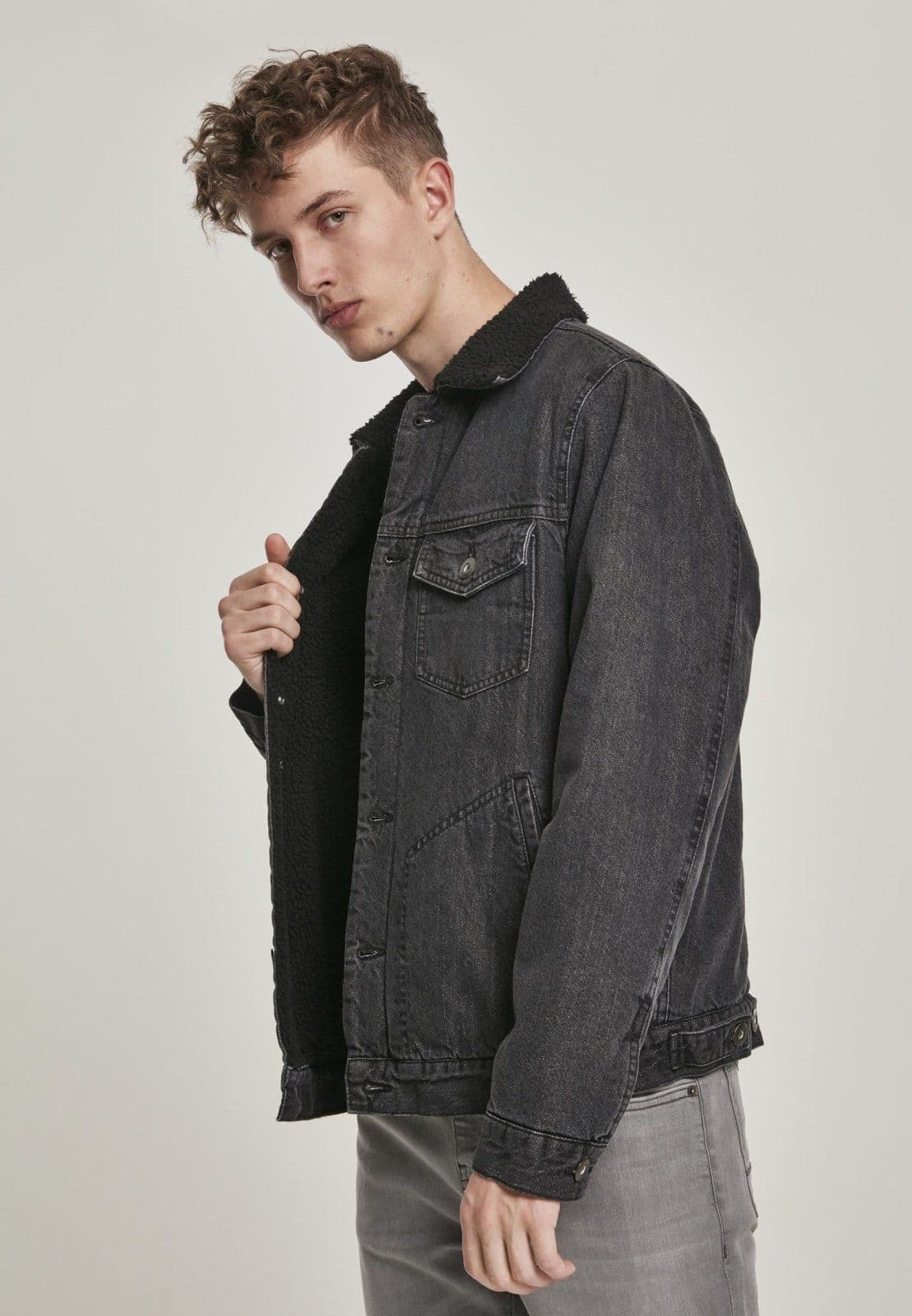 image-Sherpa Lined Jeans Jacket - Black Wash