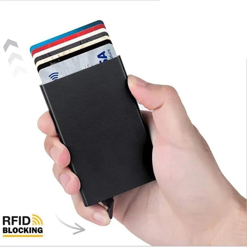 image-Rfid Smart Wallet Card Holder Metal Thin Slim Men Women Wallets Pop Up Minimalist Wallet Small Black Purse Vallet Walets for Men