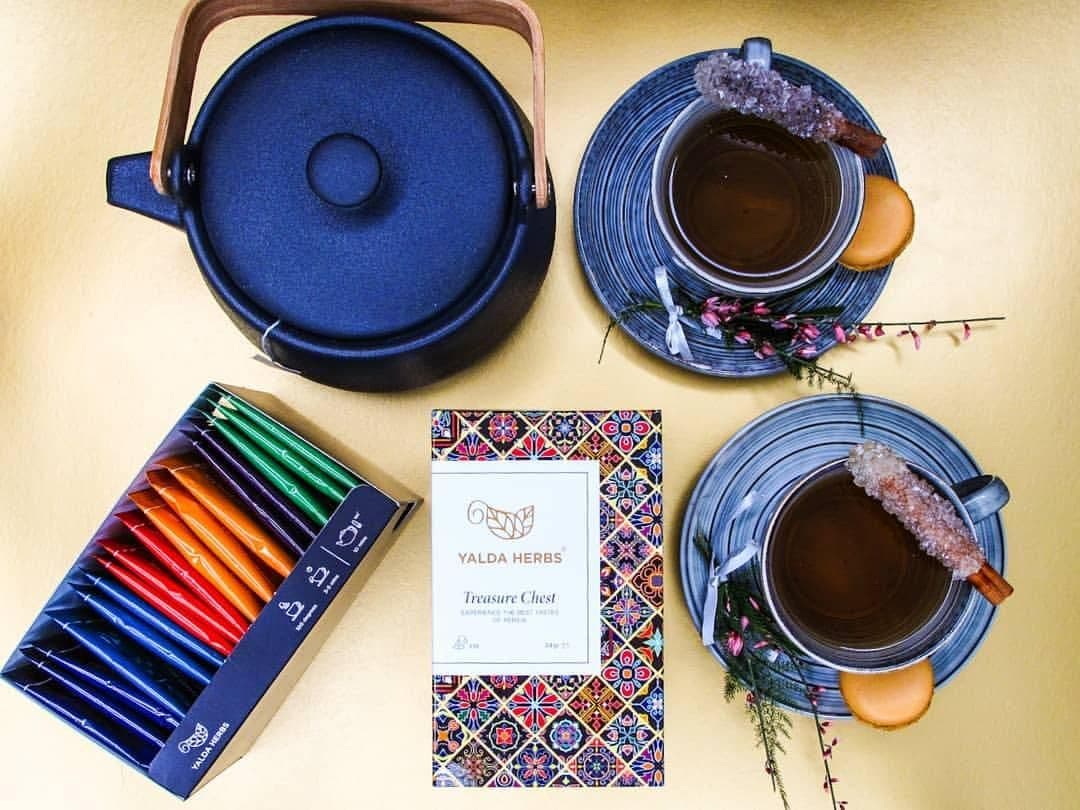image-Yalda Herbs Treasure Chest 18 Pyramid Herbal Tea Mix Box