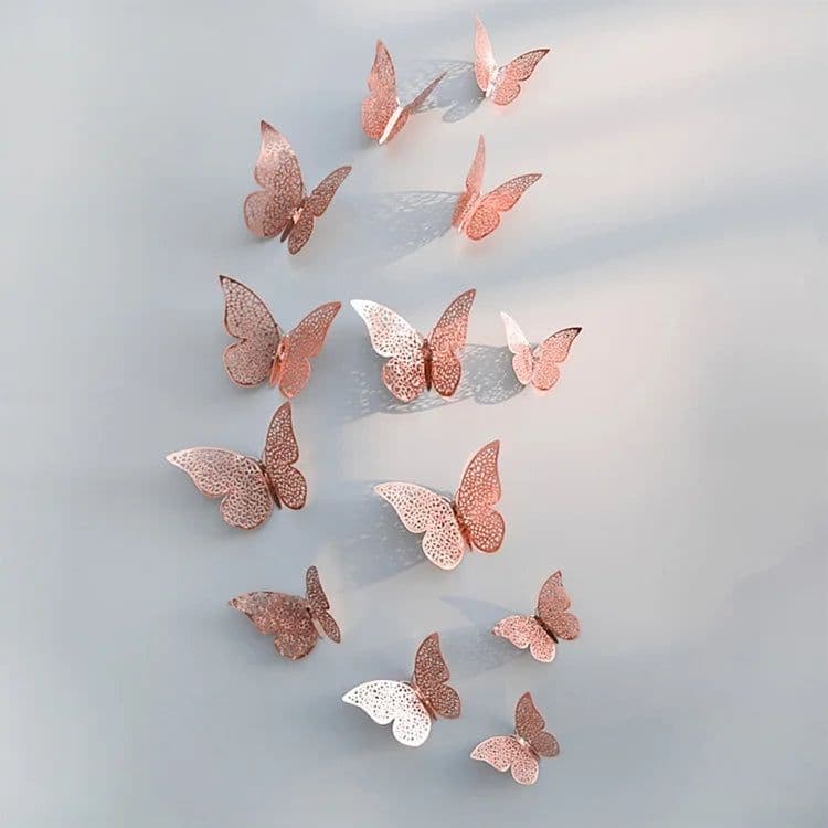 image-12Pcs/Set Hollow 3D Butterfly Wall Stickers For Wedding Decoration Living Room Window Home Decor Gold Silver Butterflies Decals