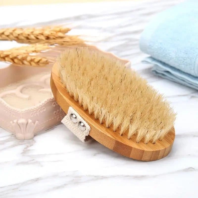 image-SPA Wooden Body Brush Natural Boar Bristle Organic Dry Skin Body Brush Bamboo Wet Back Shower Brushes Exfoliating Bathing Brush