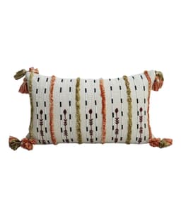 image-Handwoven Throw Pillow with Fringes 14"X 24"