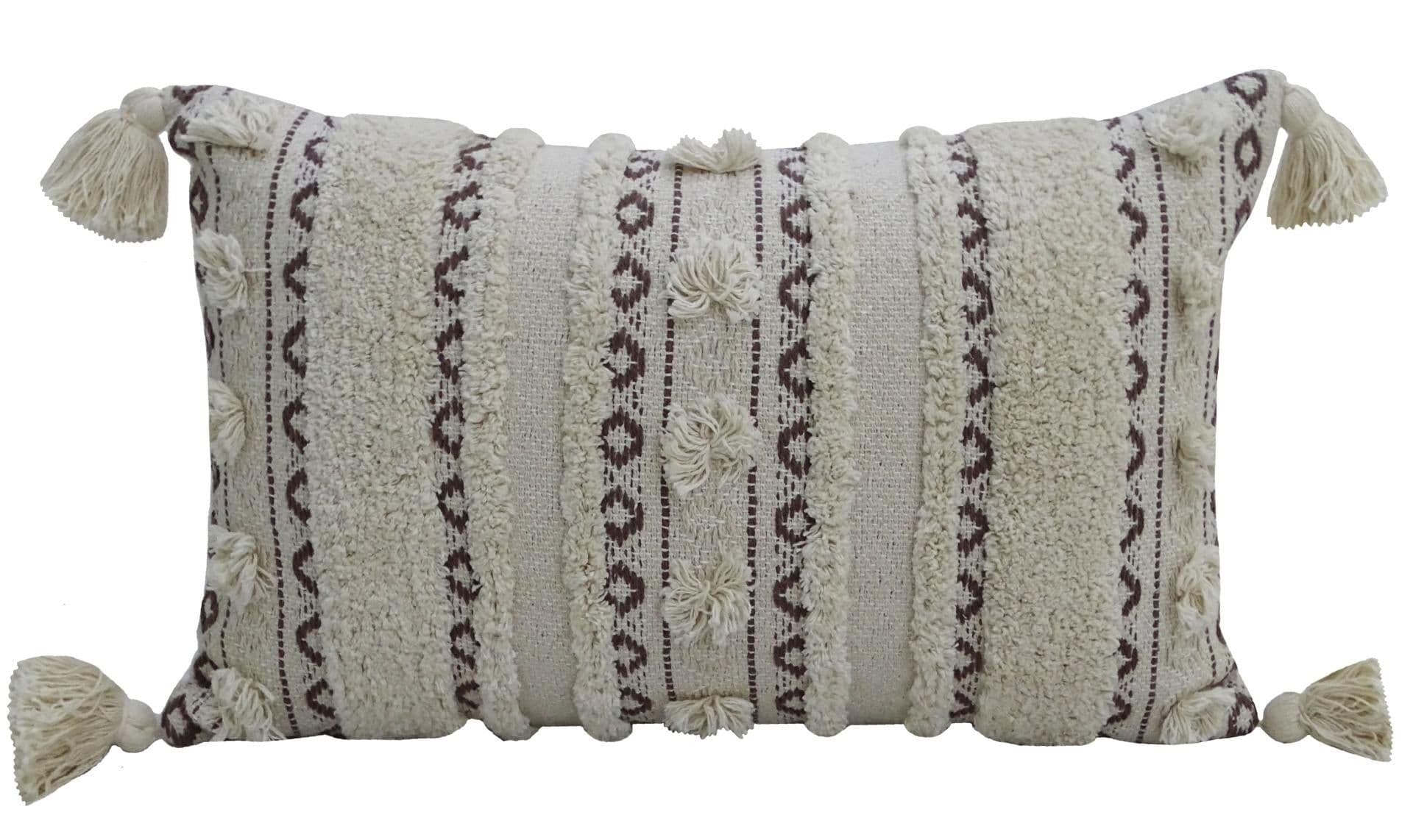 image-Handwoven 14"X 24" Throw Pillow with Fringes