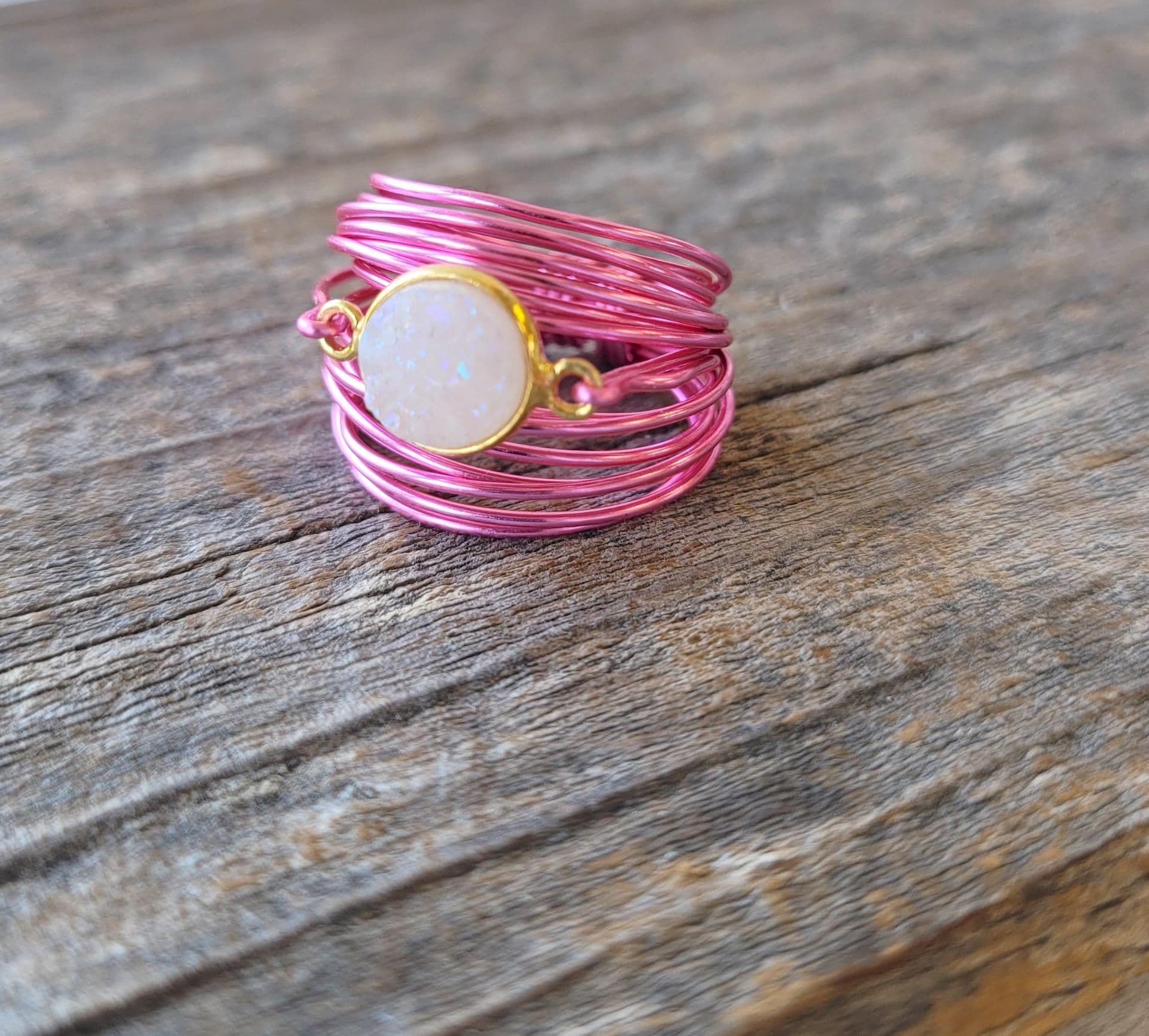 image-Torrey Ring in Hot Pink with White Druzy