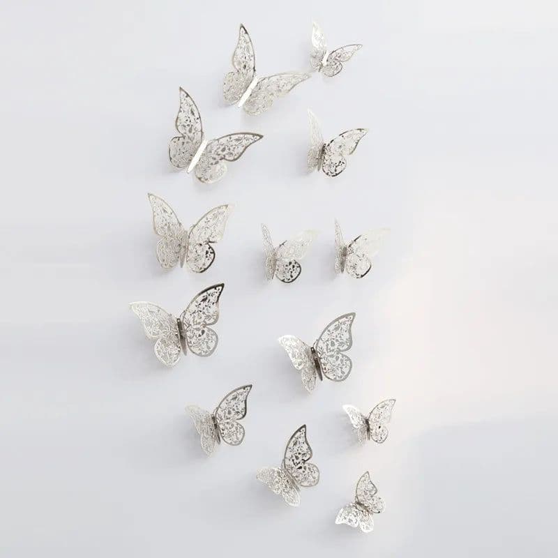 image-12Pcs/Set Hollow 3D Butterfly Wall Stickers For Wedding Decoration Living Room Window Home Decor Gold Silver Butterflies Decals