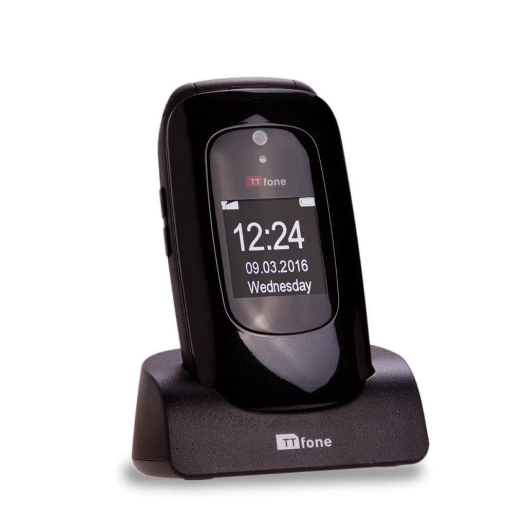 image-TTfone Lunar TT750 Black Flip Big Button Easy Menu Mobile with O2 Bundle Pay As You Go SIM