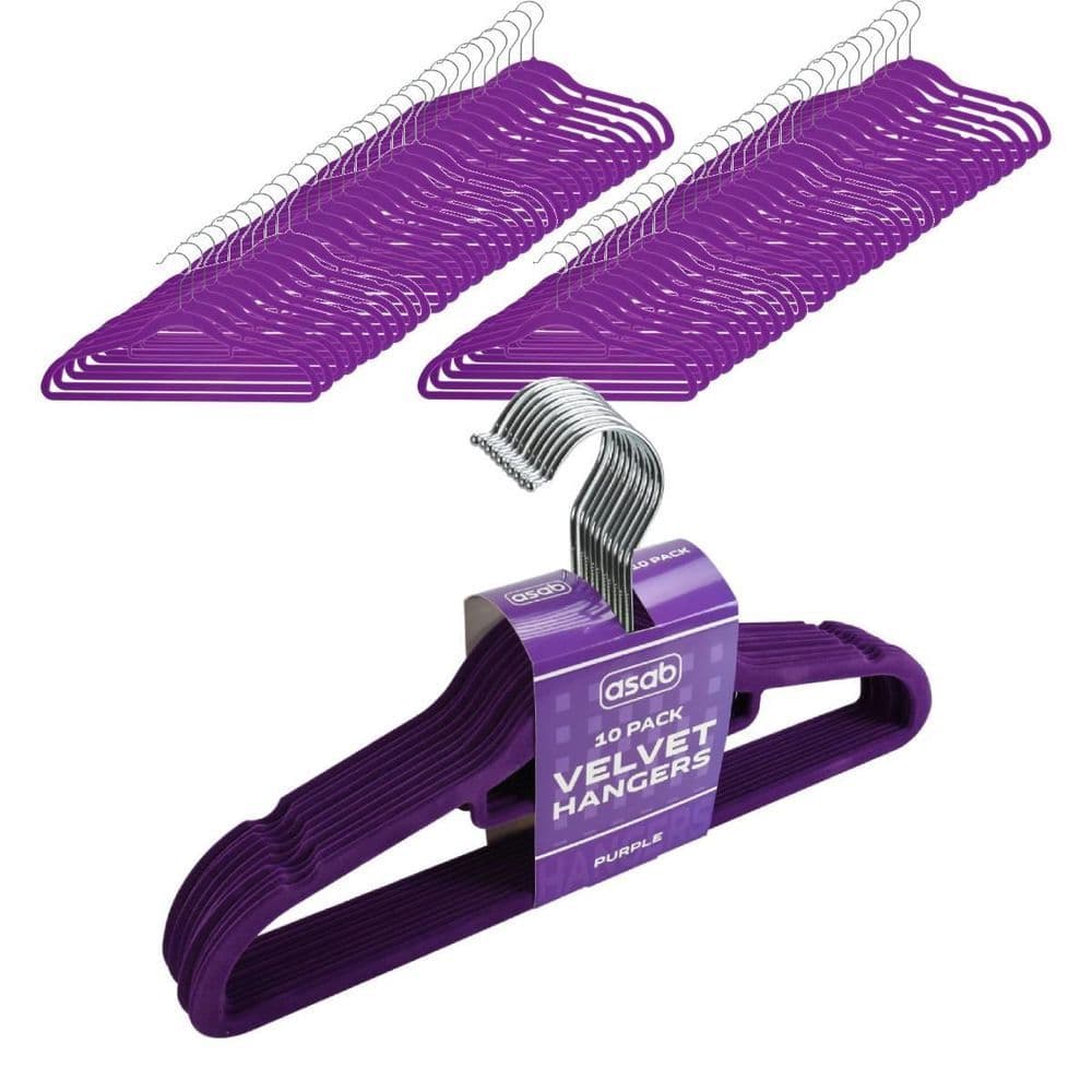 image-10X 10Pk Flocked Hangers PURPLE | AS-99160