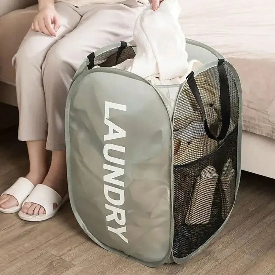image-Mesh Pop-up Laundry Basket, Laundry Basket, Foldable Dirty Clothes Storage Basket, Large Capacity Storage Basket