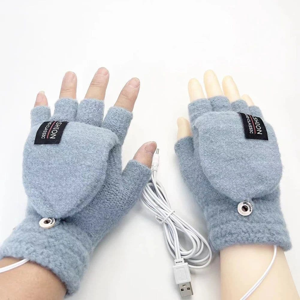 image-USB Electric Heating Half-Finger Gloves Unisex USB Powered Half-Finger Thermal Gloves For Indoor Outdoor