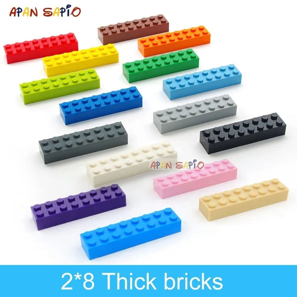 image-20pcs DIY Building Blocks Thick 2x8 Dots Educational Creative Toys for Children Figures Plastic Bricks Size Compatible With 3007