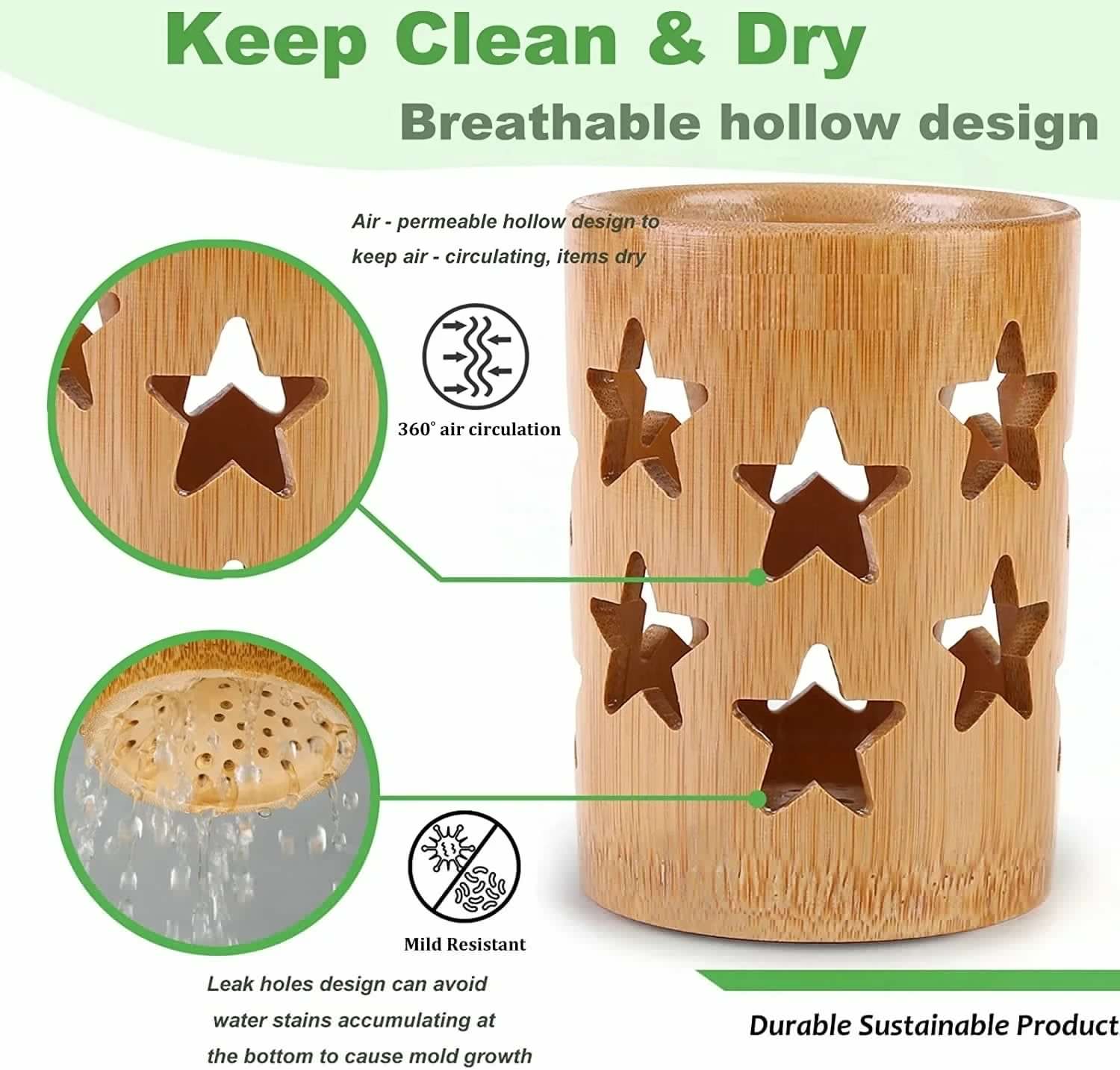 image-Bamboo toothbrush holder bamboo toothbrush accessories toothbrush pen makeup brush organizer biodegradable (Circular )