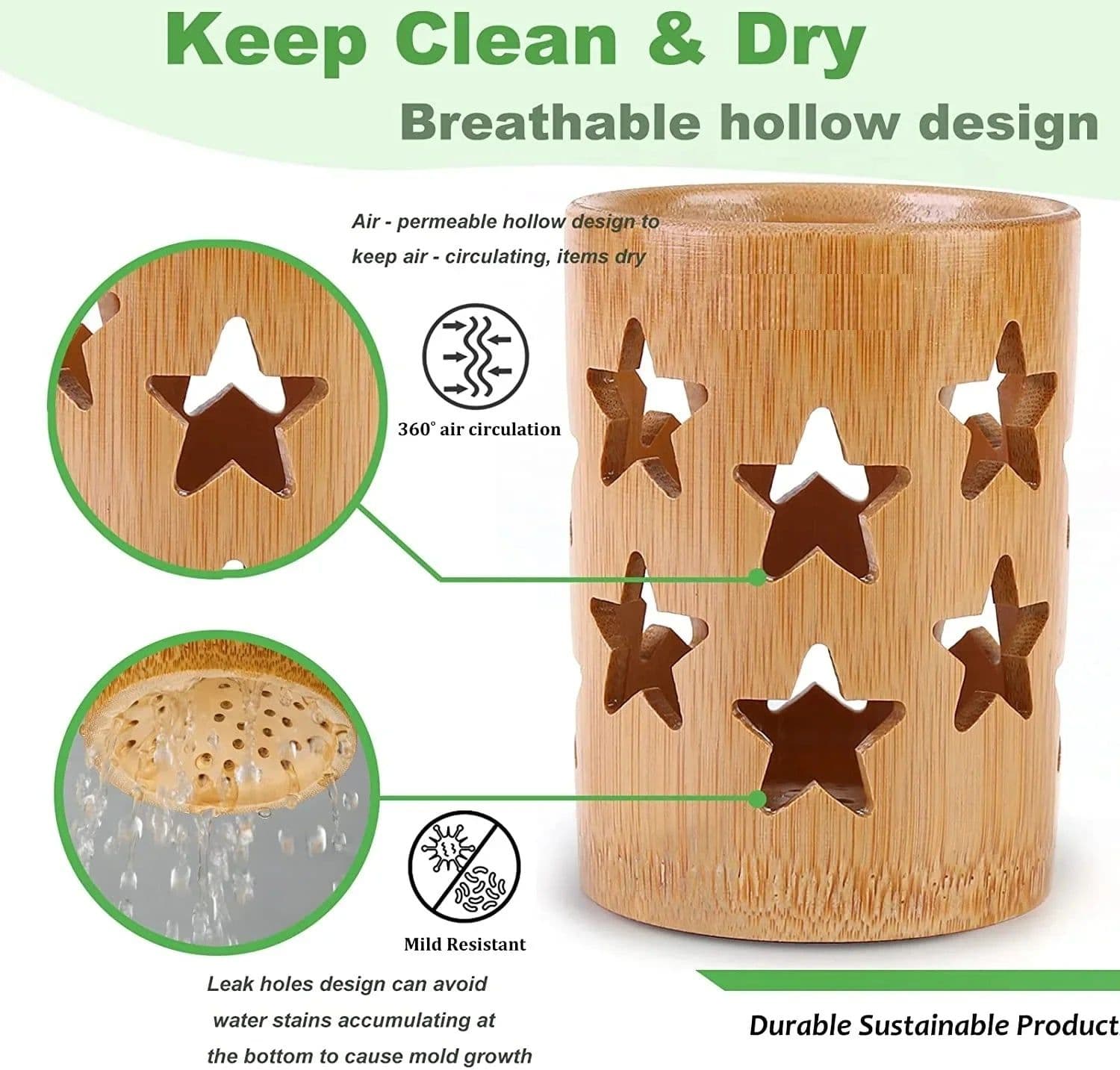 image-Bamboo toothbrush holder bamboo toothbrush accessories toothbrush pen makeup brush organizer biodegradable (Circular )