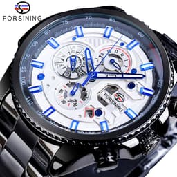 image-Forsining Three Dial Calendar Stainless Steel Men Mechanical Automatic Wrist Watches Top Brand Luxury Military Sport Male Clock