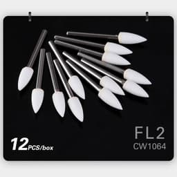 image-(12pcs/box)Dia1.6mm Azdent White Stone Polishing Burs for Finishing Porcelain Enamel & Composite Resin Flame/Cone/Round Shape