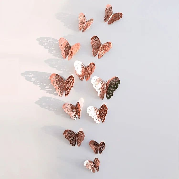 image-12Pcs/Set Hollow 3D Butterfly Wall Stickers For Wedding Decoration Living Room Window Home Decor Gold Silver Butterflies Decals