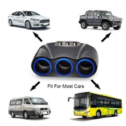 image-3 USB Port 3 Way 3.1A Blue Led Car Cigarette Lighter Socket Splitter Hub Power Adapter 12V-24V For iPad Smartphone DVR GPS