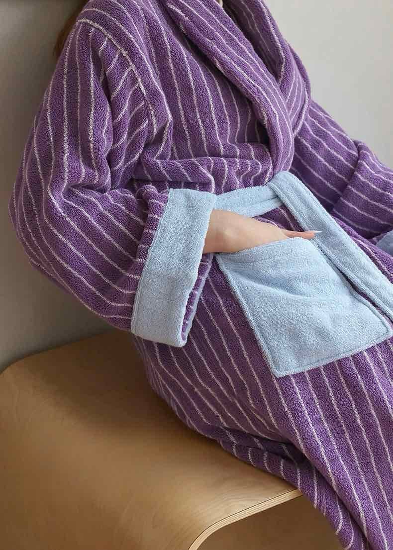 image-Ultra Soft Dopamine Stripe Bathrobe - 100% Organic Long-stapled Cotton