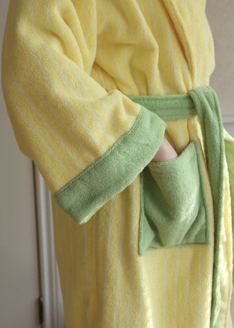 image-Ultra Soft Dopamine Stripe Bathrobe - 100% Organic Long-stapled Cotton