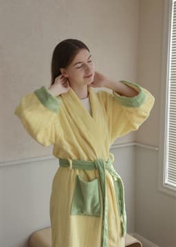image-Ultra Soft Dopamine Stripe Bathrobe - 100% Organic Long-stapled Cotton