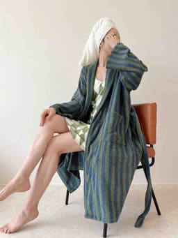 image-Ultra Soft Retro Stripe Bathrobe - 100% Organic Long-stapled Cotton