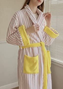 image-Ultra Soft Whimsical Stripe Bathrobe - 100% Organic Long-stapled Cotto