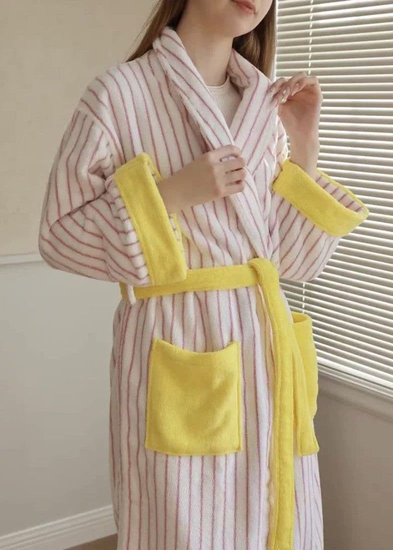 image-Ultra Soft Whimsical Stripe Bathrobe - 100% Organic Long-stapled Cotto