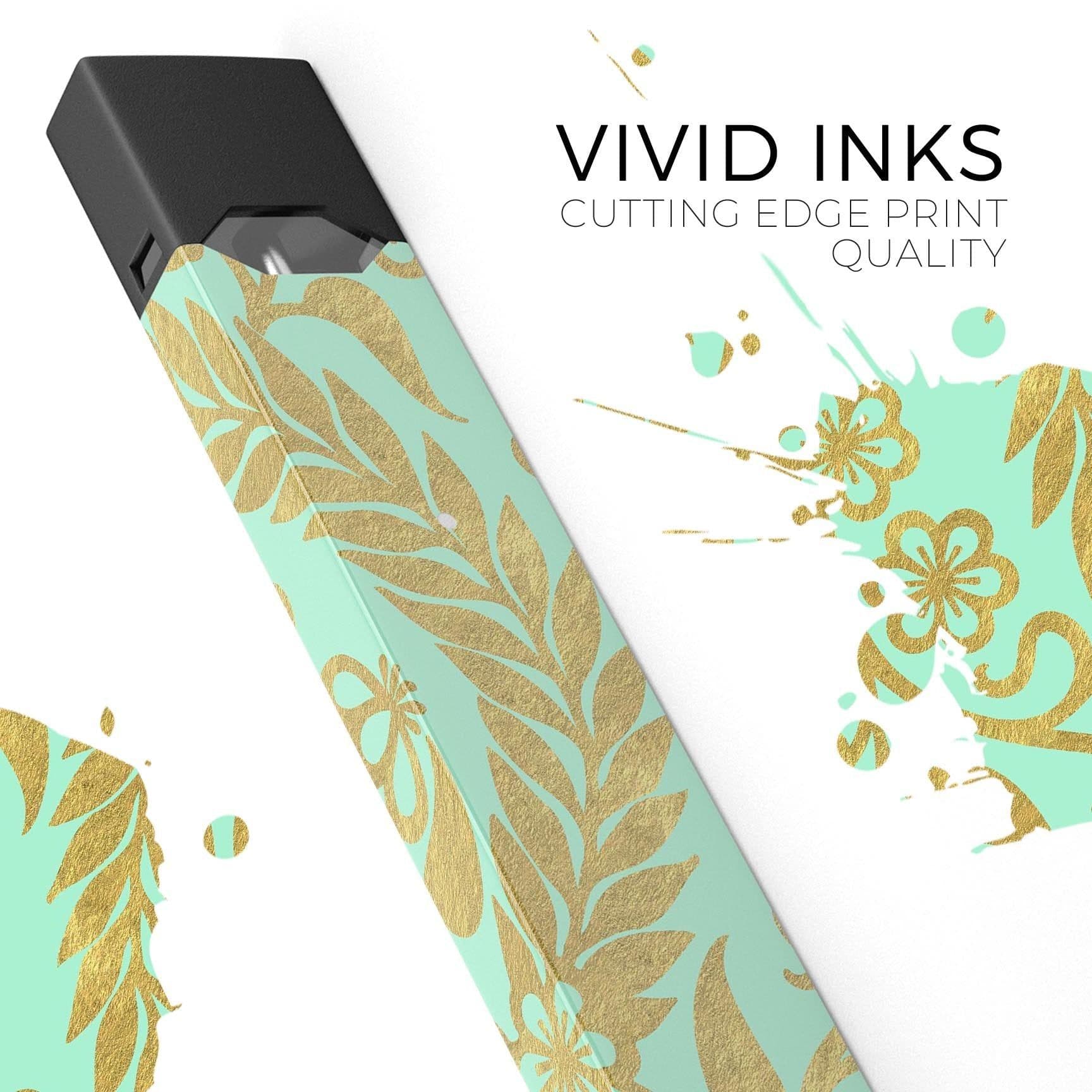image-Mint and Gold Floral v9 - Premium Decal Protective Skin-Wrap Sticker