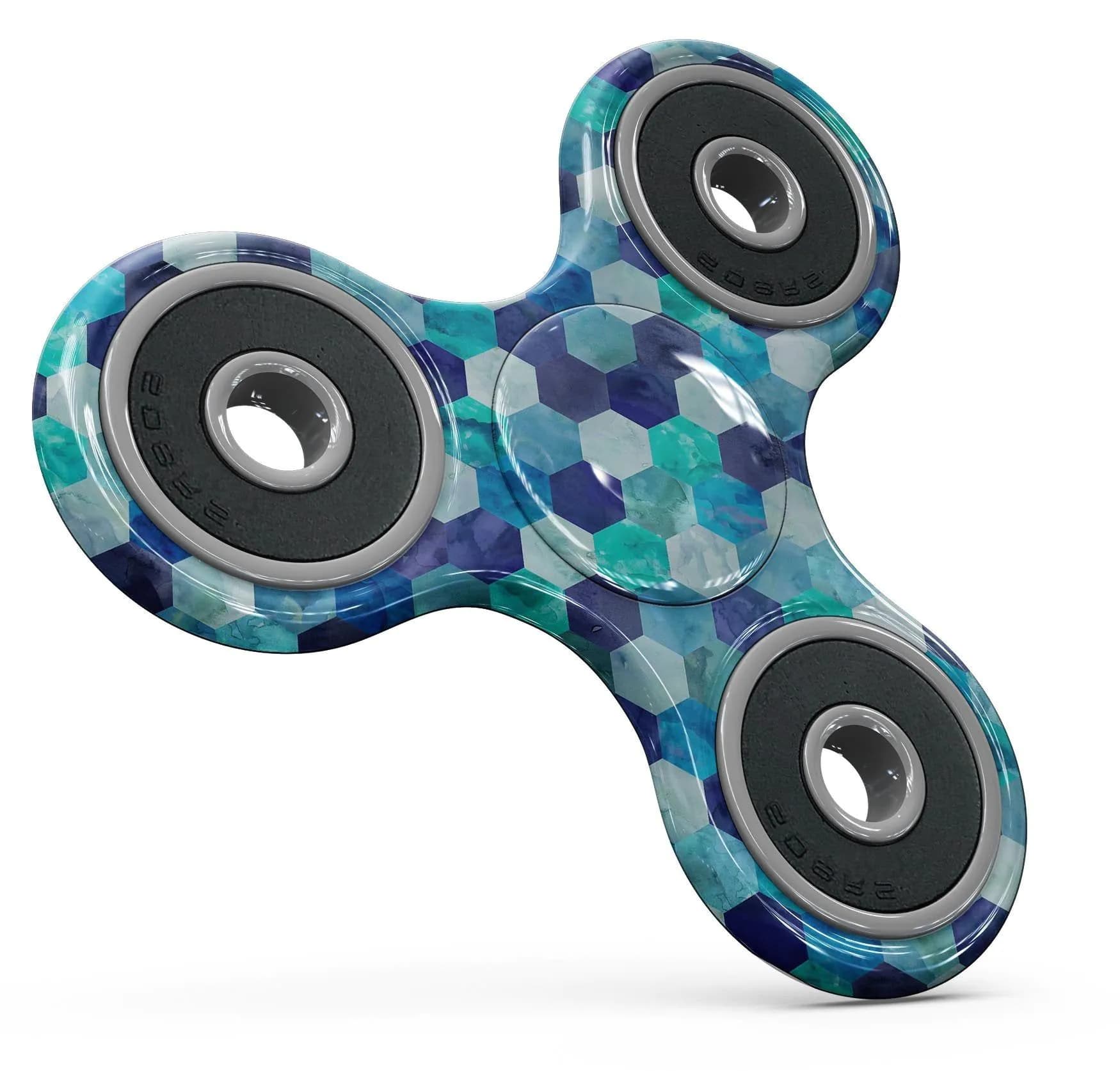 image-Blue Watercolor Hexagon Pattern Full-Body Fidget Spinner Skin-Kit