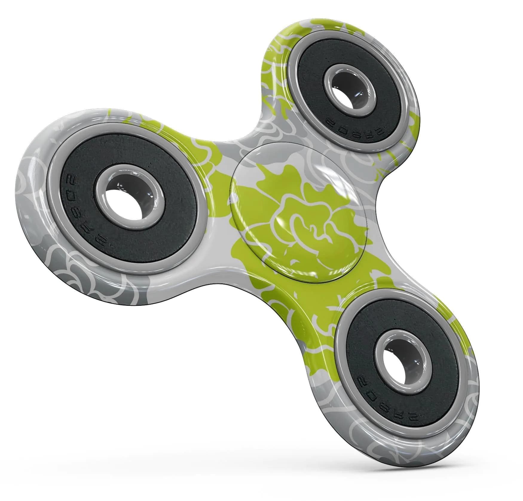 image-Gray and Lime Green Cartoon Roses Full-Body Fidget Spinner Skin-Kit