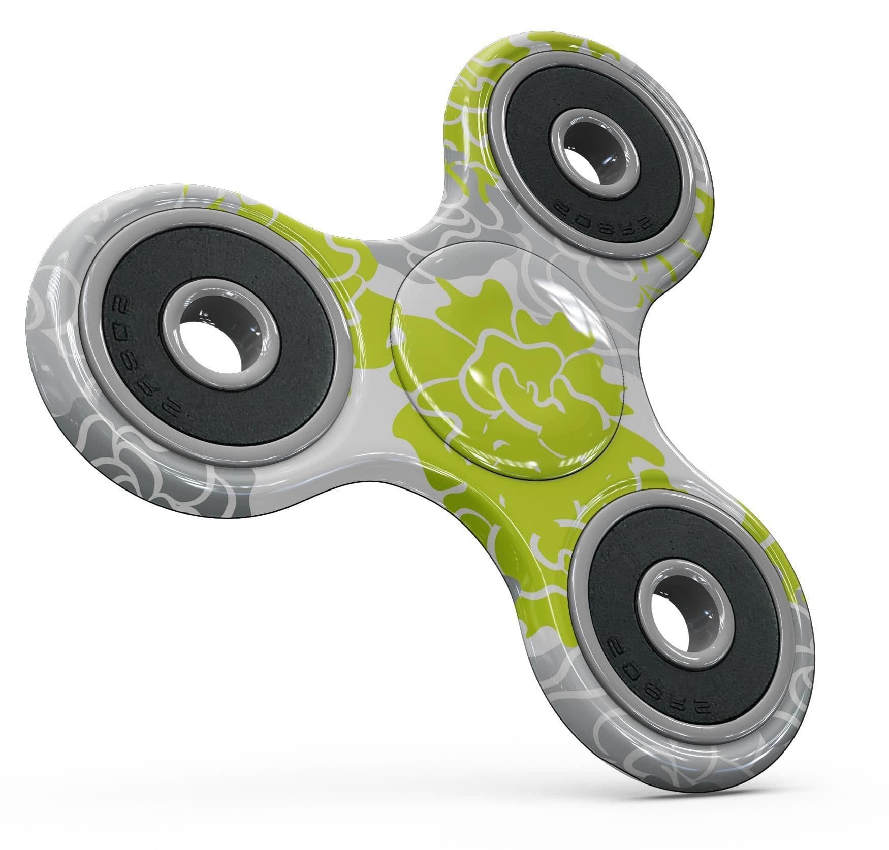 image-Gray and Lime Green Cartoon Roses Full-Body Fidget Spinner Skin-Kit