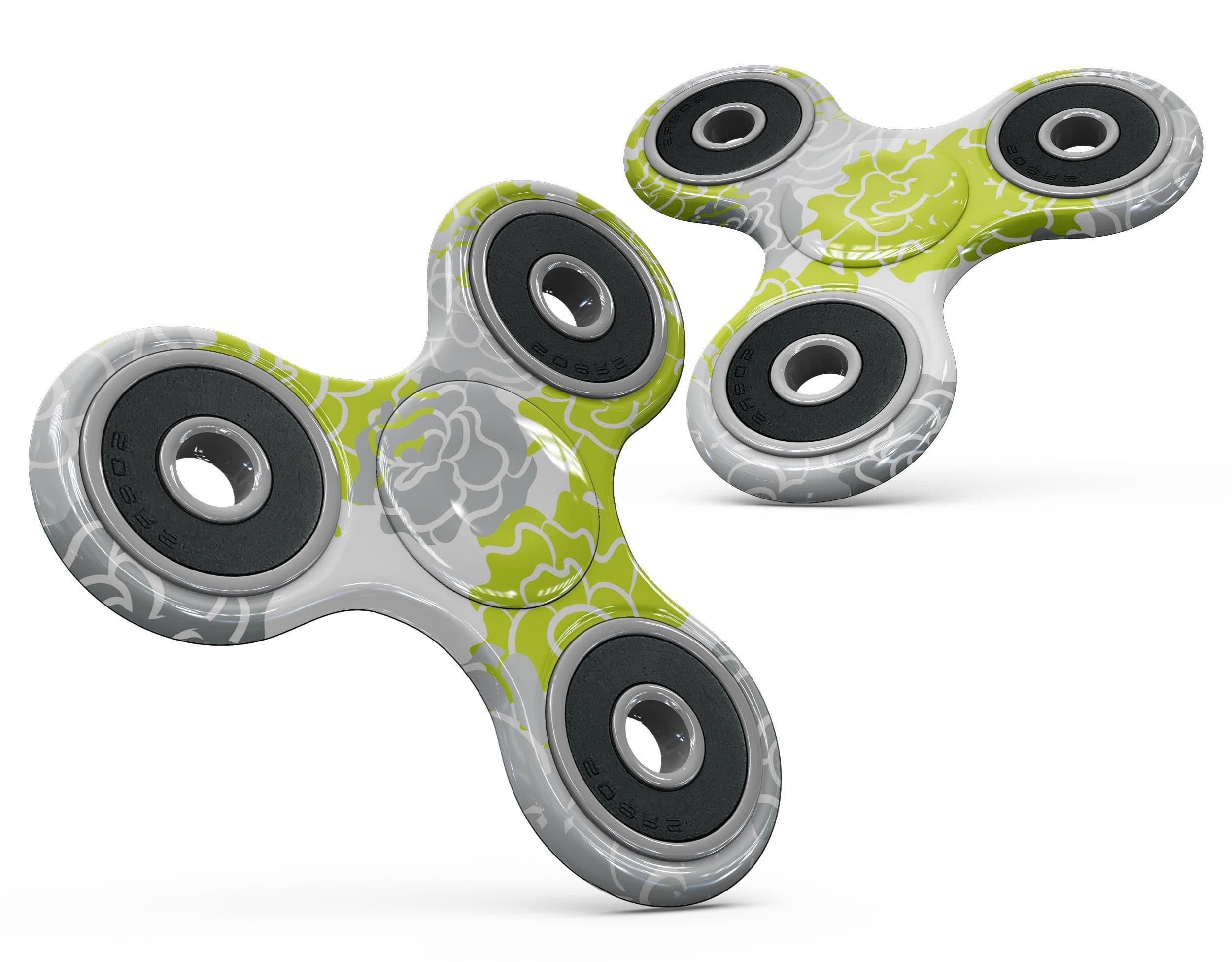 image-Gray and Lime Green Cartoon Roses Full-Body Fidget Spinner Skin-Kit