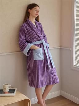 image-Ultra Soft Dopamine Stripe Bathrobe - 100% Organic Long-stapled Cotton