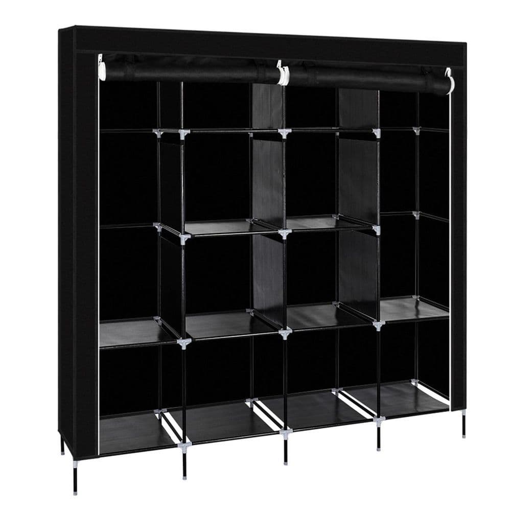 image-67" Clothes Closet Portable Wardrobe Clothes Storage Rack 12 Shelves 4 Side Pockets Black