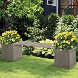 image-Wooden Garden Planter & Bench Combination Garden Raised Bed Patio Park Grey