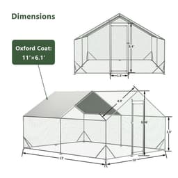 image-10 x 13ft Outdoor Large Metal Chicken Run Coop with 1 piece of Waterproof Cover, Garden Backyard Walk-in Hen Cage Poultry Pet Hutch for Farm Use