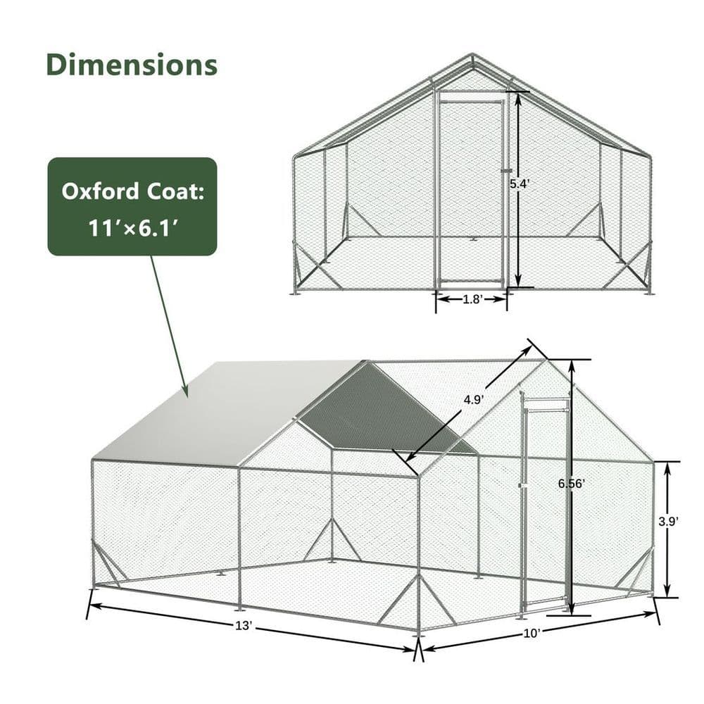 image-10 x 13ft Outdoor Large Metal Chicken Run Coop with 1 piece of Waterproof Cover, Garden Backyard Walk-in Hen Cage Poultry Pet Hutch for Farm Use