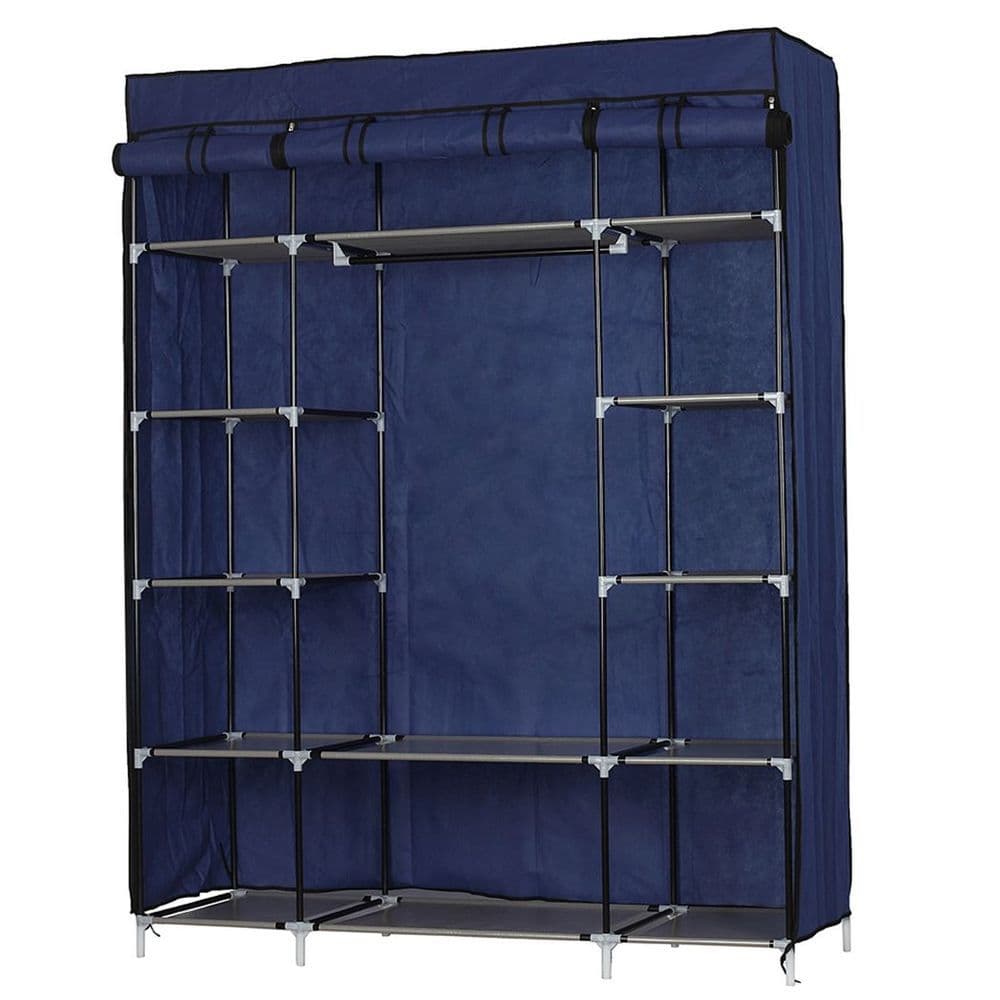image-5-Layer 12-Compartment Non-woven Fabric Wardrobe Portable Closet Navy (133x46x170cm)