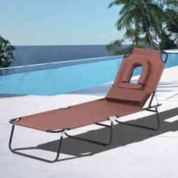 image-Sun Lounger Foldable Reclining Chair Pillow & Reading Hole Garden Beach Outdoor