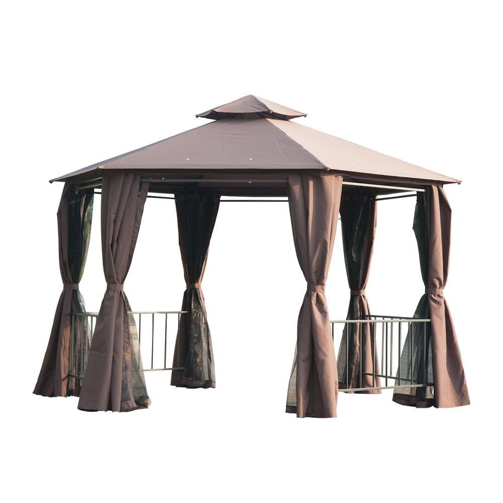 image-Hexagon Gazebo Patio Party Tent Outdoor Garden Shelter 2 Tier Roof & Side Panel