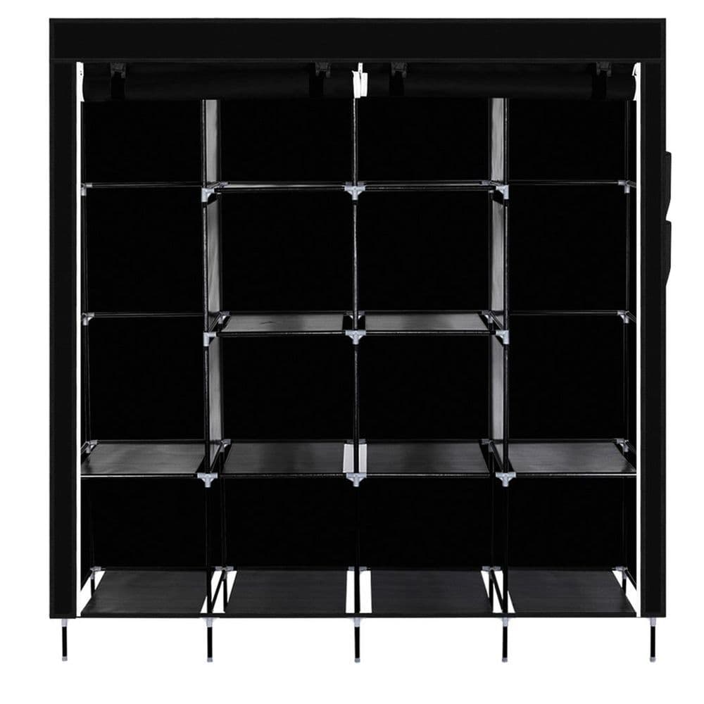 image-67" Clothes Closet Portable Wardrobe Clothes Storage Rack 12 Shelves 4 Side Pockets Black