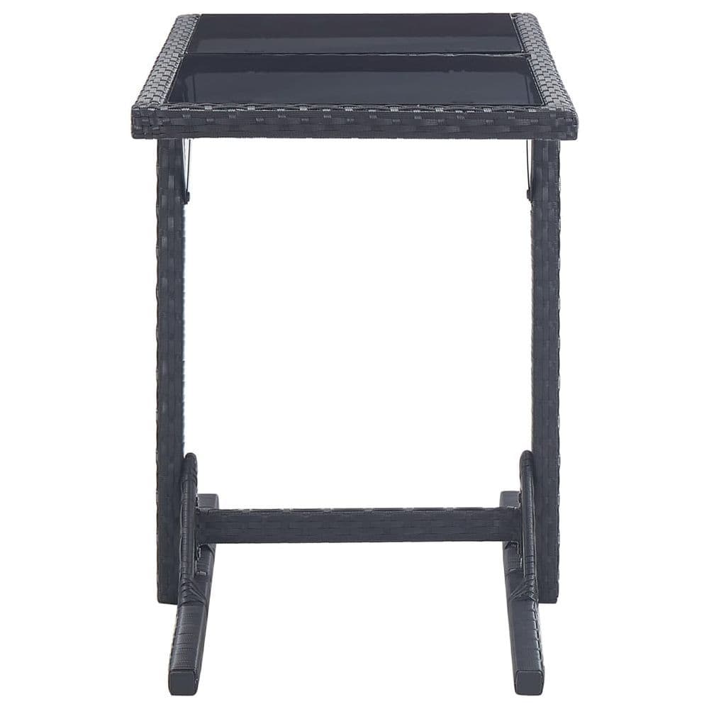 image-Garden Table Black 110x53x72 cm Glass and Poly Rattan