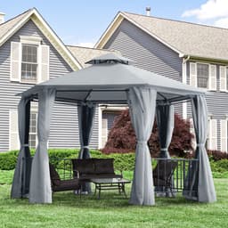 image-Hexagon Gazebo Patio Party Tent Outdoor Garden Shelter 2 Tier Roof & Side Panel