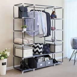 image-69" Portable Clothes Closet Wardrobe Storage Organizer with Non-Woven Fabric Quick and Easy to Assemble Extra Strong and Durable Black