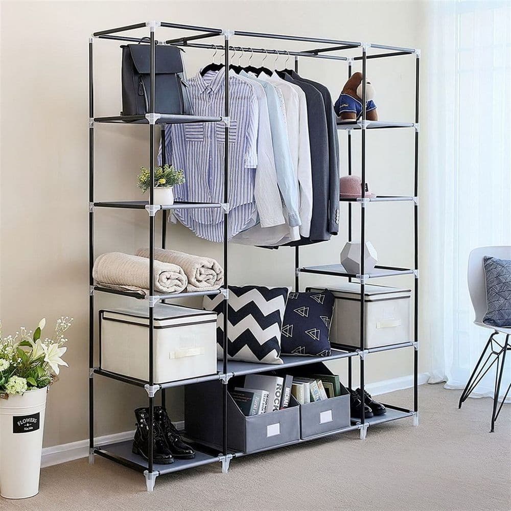 image-69" Portable Clothes Closet Wardrobe Storage Organizer with Non-Woven Fabric Quick and Easy to Assemble Extra Strong and Durable Black