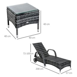 image-Garden Rattan Furniture 3 PC Sun Lounger Recliner Set & Side Table Patio Wicker