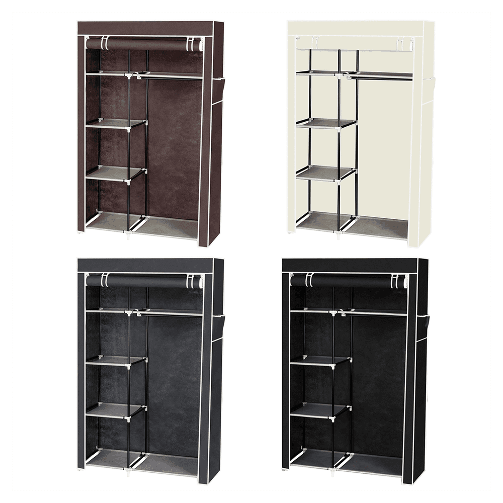 image-64" Portable Closet Storage Organizer Wardrobe Clothes Rack with Shelves Gray