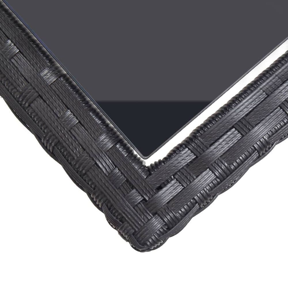 image-Garden Table Black 110x53x72 cm Glass and Poly Rattan