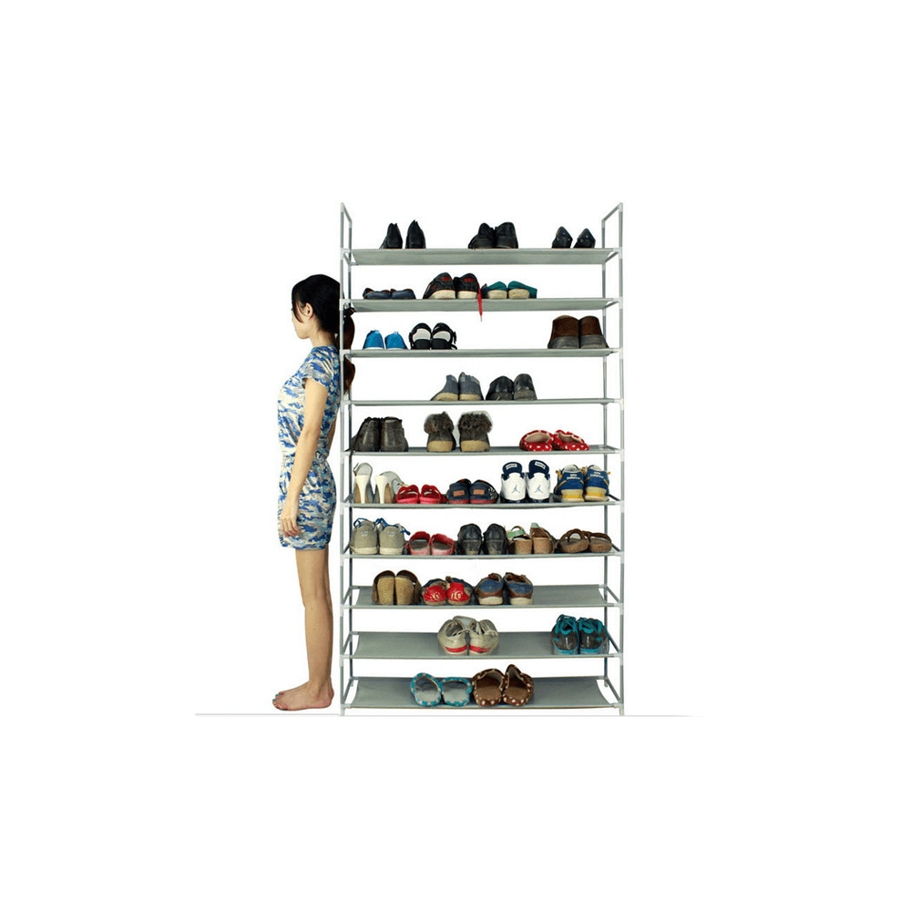 image-100cm Ultra Large Capacity 10 Layers Non-woven Fabrics & Steel Shoe Rack Gray
