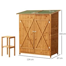 image-Garden Wood Storage Shed Storage Table, Asphalt Roof Storage Tool Organizer