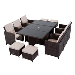 image-11pc Rattan Garden Dining Set 10 Cube Sofa 6 Chairs 4 Footrests & 1 Table